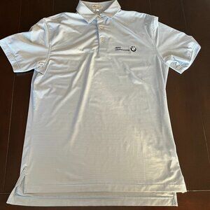Peter Millar Men’s Blue White Striped Polo Golf Shirt Size Medium- BMW - Medinah